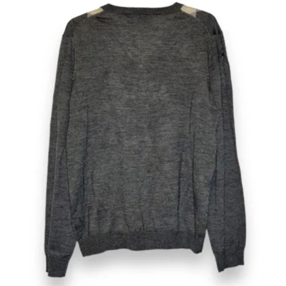 Saks Fifth Avenue Mens Pullover Sweater Gray Argyle V Neck Wool Long Sleeve M - Picture 3 of 8